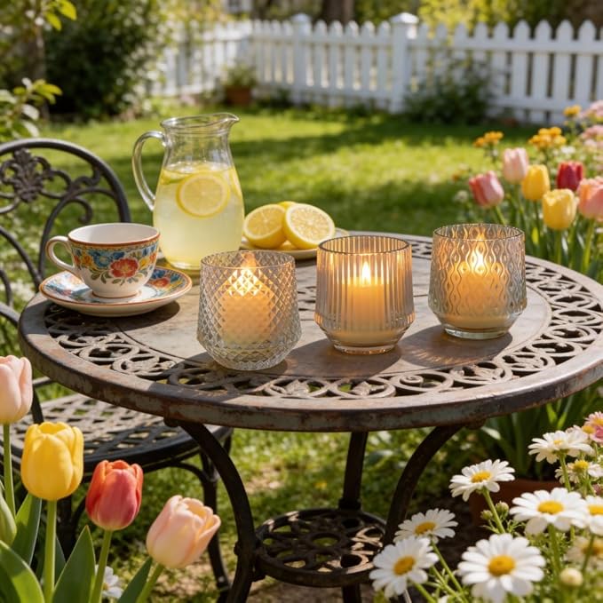Rechargeable Flameless LED Candles Set – Crystal Clear Glass, Real Wax, Warm White Flicker, Remote & Timer, Spring Home Decor for Women, USB Rechargeable
