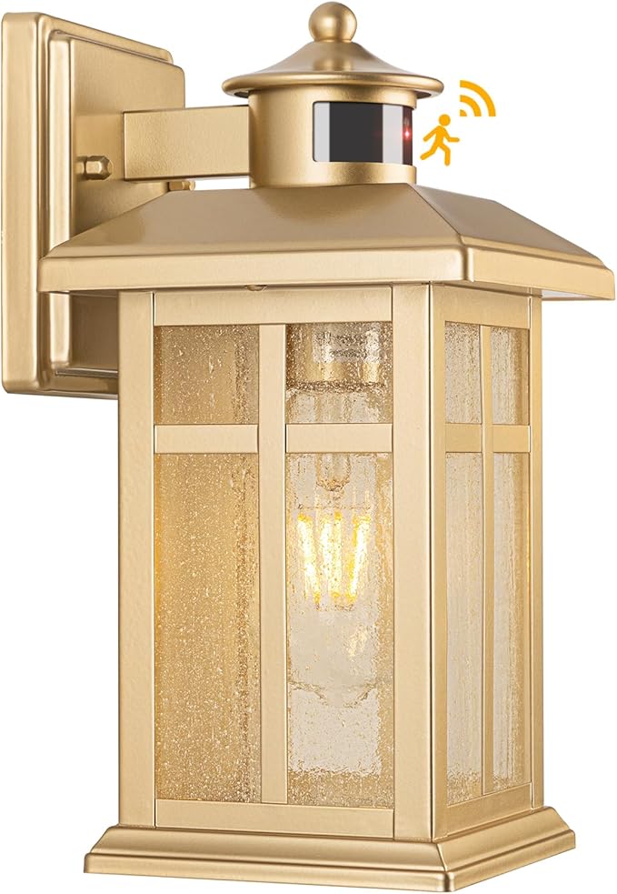 Outdoor Light Fixture Motion Sensor, Gold Waterproof Outside House Light, Modern Wall Lights, Outdoor Garage Light Dusk to Dawn Exterior Light Fixture for House, Garage, Garden