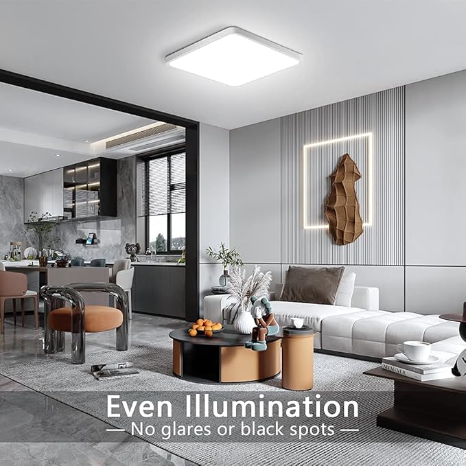 12Inch 24W Square LED Ceiling Light Fixtures Flush Mount, 5000K Daylight White LED Ceiling Lamp, Surface Mount Modern Ceiling Lights, Slim Flat Panel Lighting for Bedroom, Kitchen, Bathroom Etc.