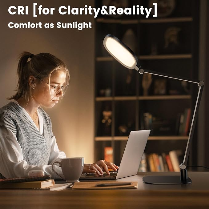 LED Desk Lamp for Home Office, 15W Computer Zoom Lighting with CRI >95, Memory & Timer Function, 1200LM Dimmable Desktop Ring Light for Video Calls, Conference, Reading, Streaming, Study