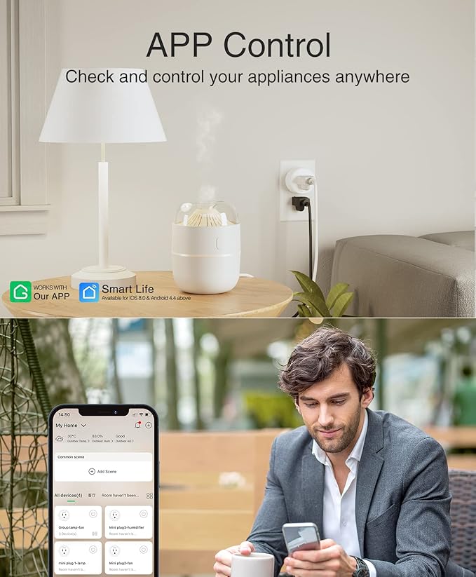 GHome Smart Mini Smart Plug Works with Alexa and Google Home, WiFi Smart Outlet Socket Remote Control Timer Function, Only 2.4GHz Network, No Hub Required, ETL FCC Listed, White