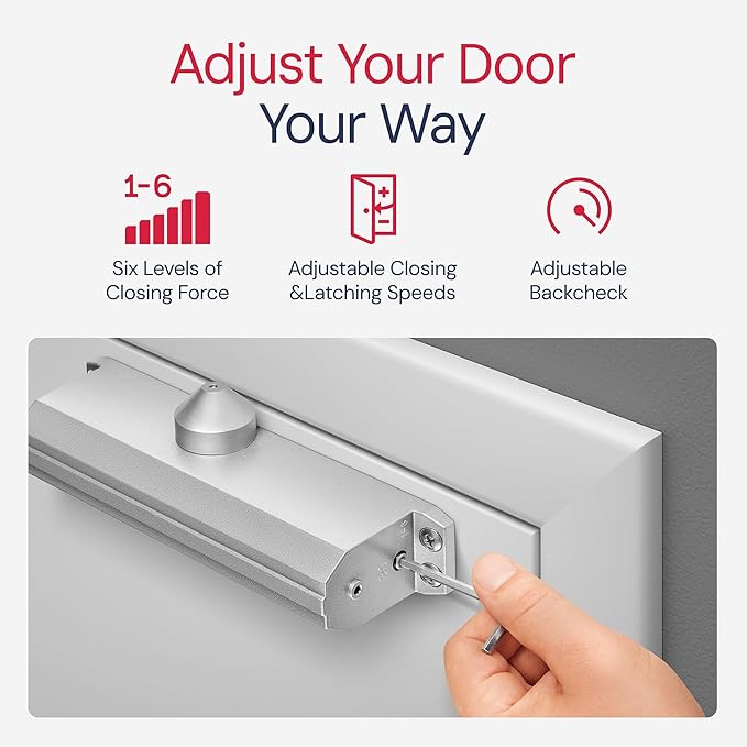 Lawrence Medium/Heavy Duty Door Closer Commercial Grade 1 - Surface-Mounted Commercial Automatic Door Closer with Adjustable 6-Speed Control and 3 Valves - Embassy Series LH5016