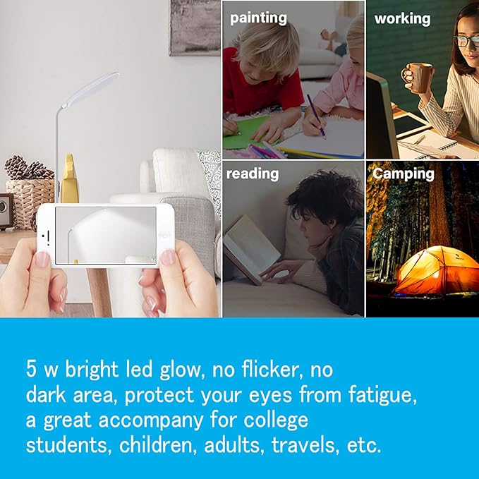 DEEPLITE LED Desk Lamp Battery Operated Lights Cordless Rechargeable Lamp, Flexible Portable Light for Bed Craft Nail Home Office, Eye-Caring Dimmable Small Desk Lamp Wireless Reading Lamp - 2 Pack