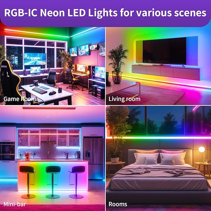 5M RGBIC LED Strip Lights, 5V Mardi Gras Outdoor Neon Rope Light with App/Remote Control, Color Changing, Easter Waterproof Cuttable Silicone Light for Valentines Bedroom TV Gaming Room Bar Wall Decor