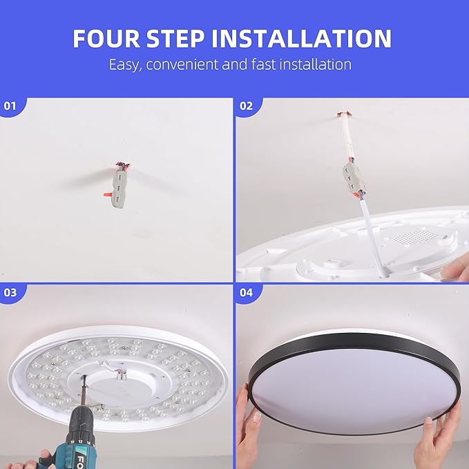 HOREVO 16inch 36W LED Ceiling Lamp Black Flush Mount Ceiling Light Fixture with Bluetooth Speaker with Remote Control, RGB Color Changing,for Living Room, Dining Room, Bedroom, Office
