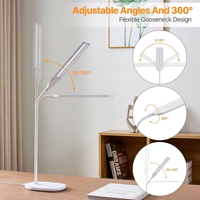 G Keni LED Desk Lamp with 180° Foldable Shade, 2400 Lux Bright Adjustable Desk Lamp, 360° Gooseneck, 5 Color Modes Stepless Dimming, Auto Off Timer, Modern Office Desk Lamp for Home Study Workbench