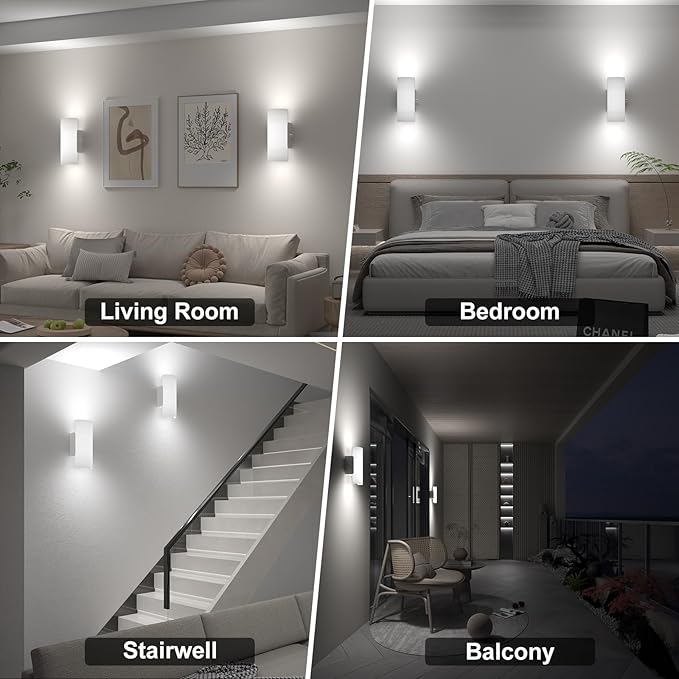 ChangM Wall Sconce Set of 2 Modern LED Wall Light Lamps Dimmable by Rotate Button 12W Cool White 6000K Up and Down Acrylic Lighting Fixture for Living Room Bedroom Hallway Conservatory Room Decor