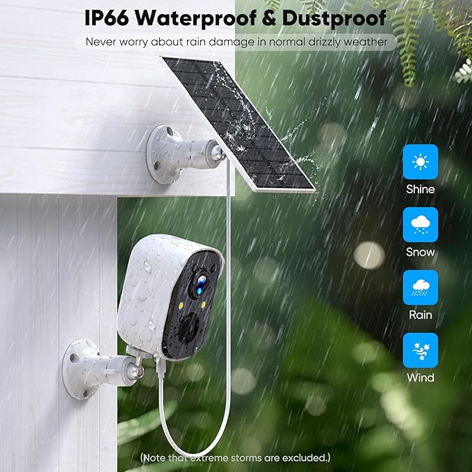 Solar Security Cameras Wireless Outdoor, 2K Solar Camera Wireless for Home, Color Night Vision, PIR Motion Detection, IP66 Waterproof, Cloud Storage/SD Card, Instant Alerts,2.4GHz WiFi (Black)
