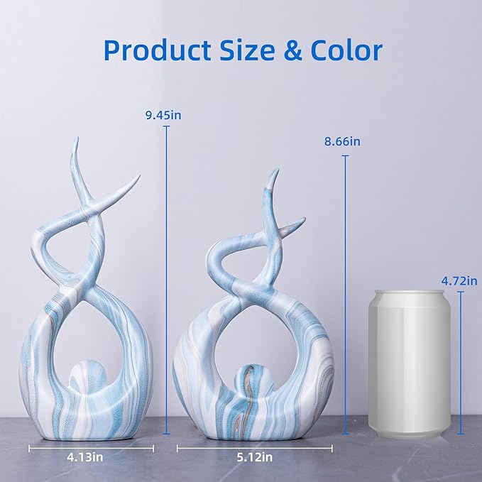 Blue Sculptures Home Decor, Dining Room Table Centerpiece Living Room Decor, Ceramic Statues Shelf Decor, Modern Abstract Art Desktop Entrance Table Decorations (2pcs)