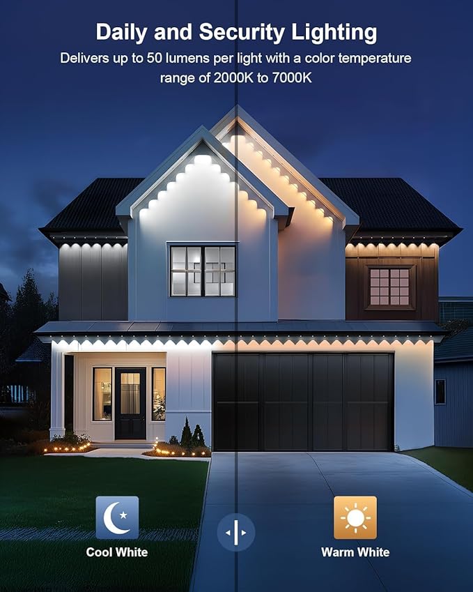 Permanent Outdoor Lights Pro,200ft with 120 LED RGB IC Smart Eave Light for Outdoor Decorations,IP67 Waterproof with Remote/App Control,DIY LED Scenes Modes for House Roof Decor, Black