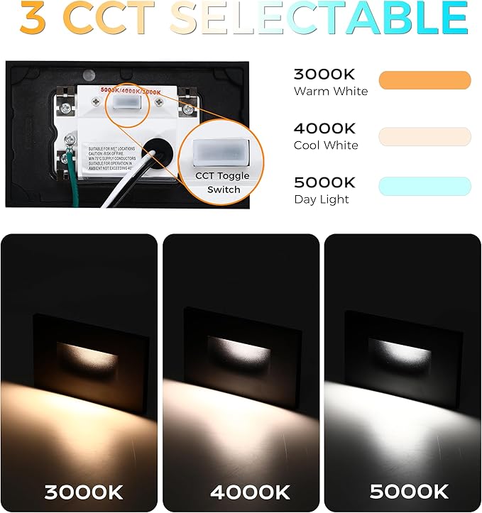 CLOUDY BAY 3 Color 120V Dimmable LED Indoor Outdoor Step Light,3000K/4000K/5000K 3W 55lm Stair Light,Oil Rubbed Bronze,12 Pack