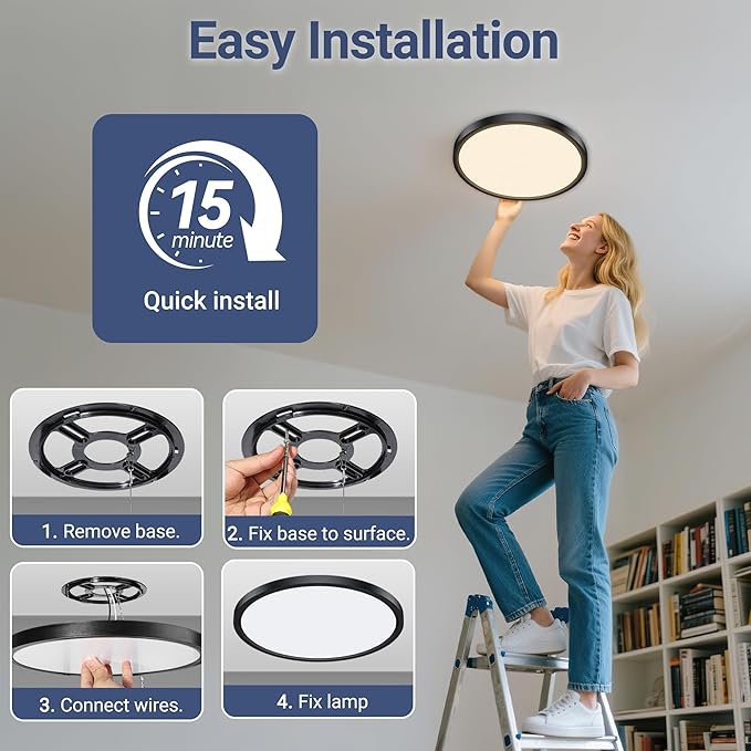 6 Pack 15.8Inch 3520LM LED Flush Mount Ceiling Light, 32W 3000K/4000K/5000K 3CCT Seletable, Round LED Ceiling Light for Bedroom Living Room Kitchen Hallway Office,Black