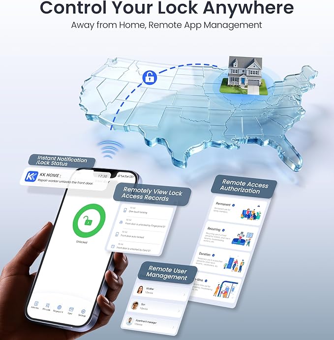 Veise VE027 Built-in Wi-Fi Smart Lock, Fingerprint Keyless Entry Front Door Lock, App Remote & Voice Control, No Hub Needed, Touchscreen Keypad Deadbolt, IP65 Waterproof, BHMA Grade 3, Matte Black