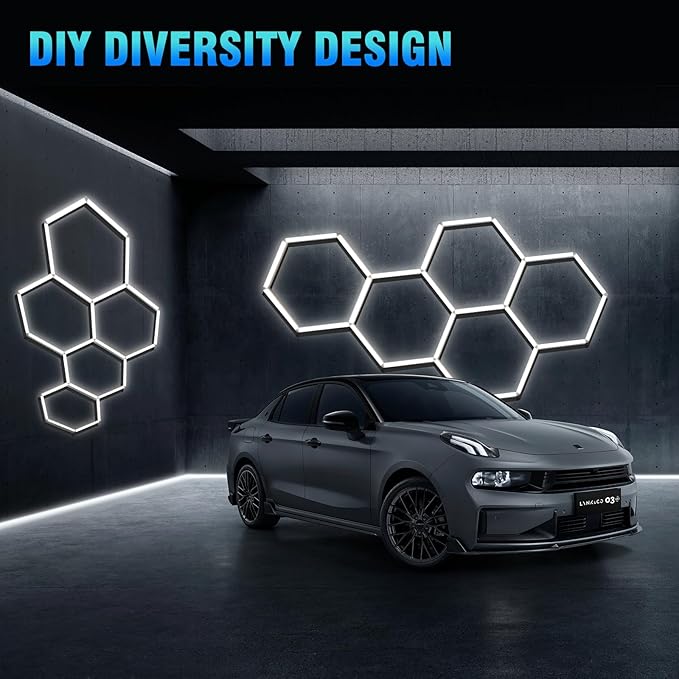 25-Pack Hexagon Garage Lights, 168W 21840LM Super Bright Ceiling LED Light Fixtures, 6700K Honeycomb Hex Lighting for Car Detailing Shop, Gym, Workshop, Basement