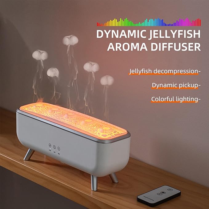 Aromatherapy Diffuser & Essential Oil Diffuser Humidifier with 5 Nozzles, Jellyfish Mist Design, 7-Color Gradient LED Lights, Remote Control, 300mL Water Tank for Home/Office