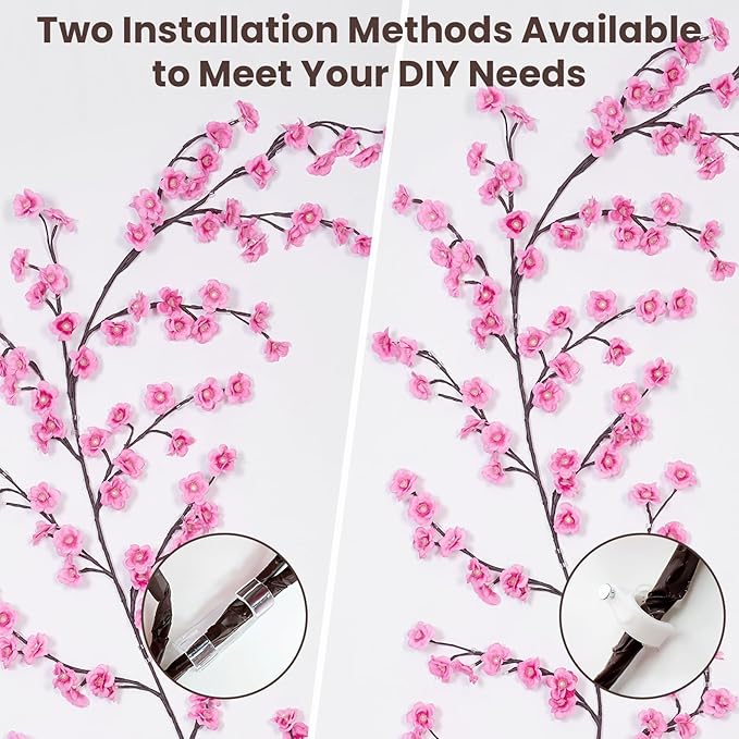 Cherry LED Tree Branch Lights for Wall, Cherry Blossom Willow Vine Twig Decor Garland with 96 LED Lights and Remote,8 Lighting Modes,Christmas Decorations Indoor for Home Wall Door Window (71inch)