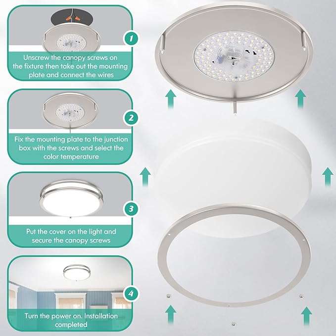 13 Inch LED Ceiling Light Fixture, 36W 4400Lm Flush Mount Ceiling Lights, Dimmable 5CCT 2700K/3000K/4000K/5000K/6500K, Super Bright Modern Bedroom Lamps for Kitchen Hallway, Brushed Nickle, 2 Packs