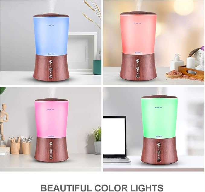 BlueHills Premium Set of Two Large 2000 ML and 2500 ML XL Essential Oil Diffusers Humidifier Combo for Large Room Home with Décor LED Lights Great Gift – Value Pack of Dark Wood Grain.