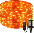 RUICHEN Plug in Fairy Lights with Switch, Waterproof 33 Ft 100 LED Silver Wire Starry String Firefly Lights for Christmas, Halloween, Thanksgiving, Parties, Ceiling, Vases, Craft, Orange
