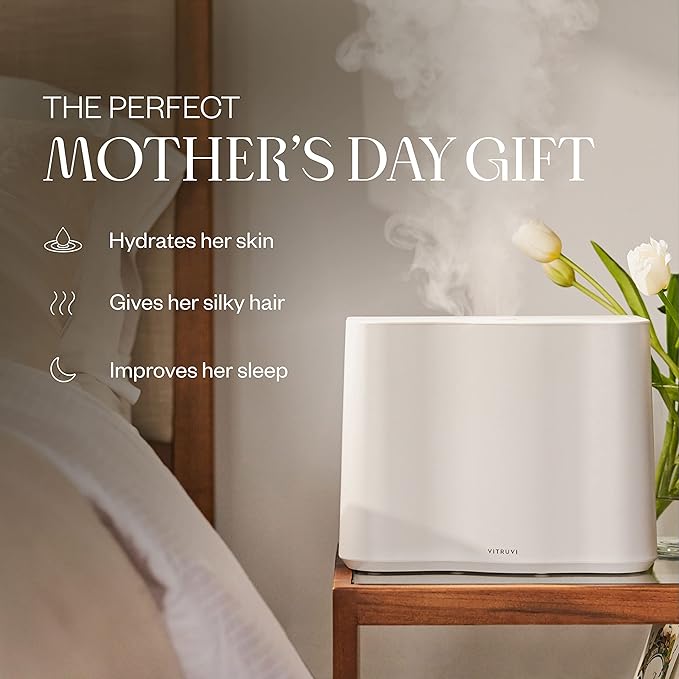 Vitruvi Cloud Bedside Humidifier, Dove, 24 Hr Run Time, 602ft Coverage, Large Home Bedroom - Night Mode - Includes 3 Month Filter