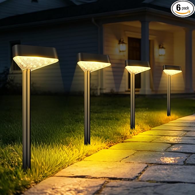 6 Pack Solar Pathway Lights Outdoor, Bright LED Solar Landscape Lights, Waterproof Solar Garden Lights for Yard, Patio, Walkway, Lawn, Driveway(Warm White, 6 Pack)