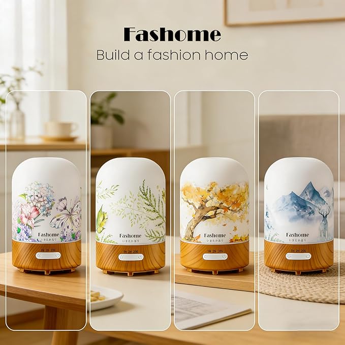 Essential Oil Diffuser Hand Blown Glass, 100ml Small Aromatherapy Diffuser, Auto Shut-Off Function, Ultrasonic Diffusers for Essential Oils, Cool Mist Humidifier with Warm White Lights