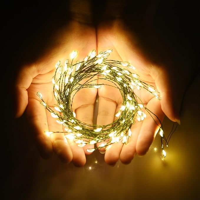 Dailyart Fairy Lights Plug in, 200 Led Fairy Light with Remote 10Ft Fairy Lights with Timer 8 Modes Warm Lights for Bedroom Wreath Party Window Wedding Christmas Tree Decoration Green Wire