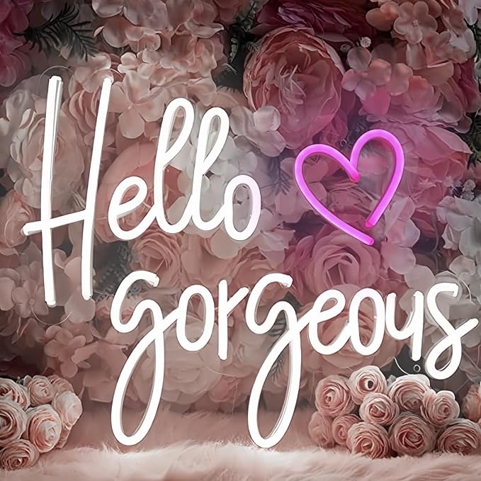 Hello Gorgeous LED Neon Signs for Wall Decor Neon Wall Art Acrylic LED Lights with Hanging Chain Light Up for Bedroom Decor Graduation Bar Pub Wedding Party 5V USB Powered Dimmable