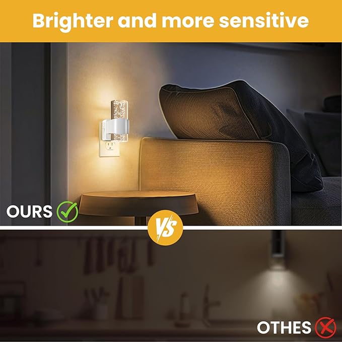 JIURUN 2 Pack LED Night Light Plug in, Auto Dimming Night Light with Light Sensor, 3000K Warm White Soft Glow Nightlight for Bedroom Bathroom Hallway Stairs Kids Room Nursery