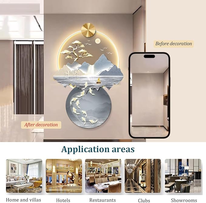 Zen LED Wall Art, Japanese Style Wall Hanging Wall Sculptures, USB Remote-Controlled Lighted Painting, Wall Decor for Meditation Room, Entryway & Spa(A,70x105cm)