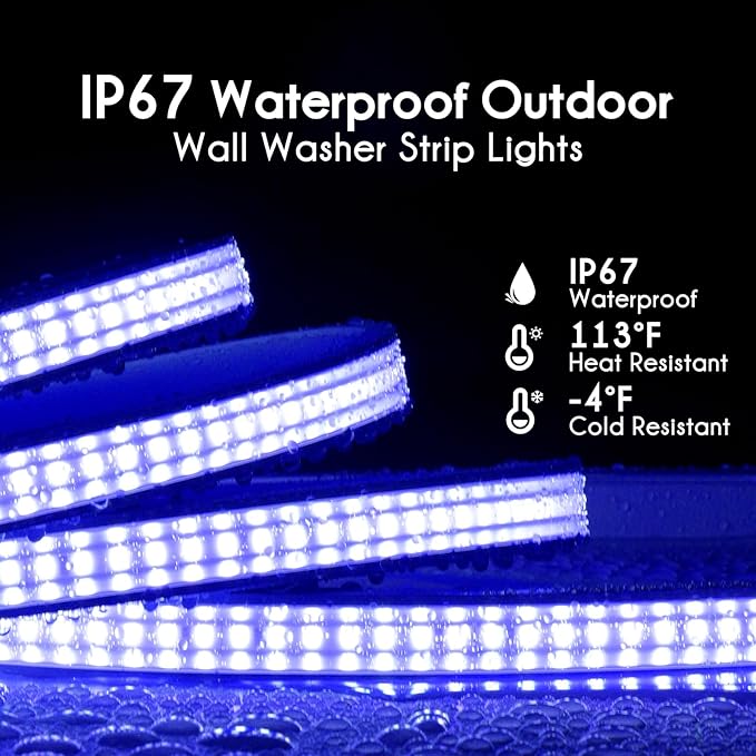 Shine Decor 24V RGB Wall Washer Lights 16.4FT with Flexible Linear Design, UL Listed IP67 Waterproof LED Strip Lights for Outdoor Commercial Lighting, Building, Wedding & Church Decoration, Hardwired