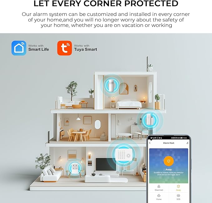 20 PCS Alarm System for Home Security,Wireless Home Security Systems with DIY Expandable Door Sensor,Motion Detector,4G GSM/Tuya App Alerts,Compatible with Alexa for Villa,Apartment,Warehouse