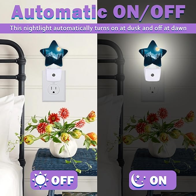 Forest Night Night Light for Kids,Moon Night Lights Plug Into Wall, Lightweight Dusk to Dawn Light Sensor Warm Nightlights for Girls Boys Bedroom Nursery Basement