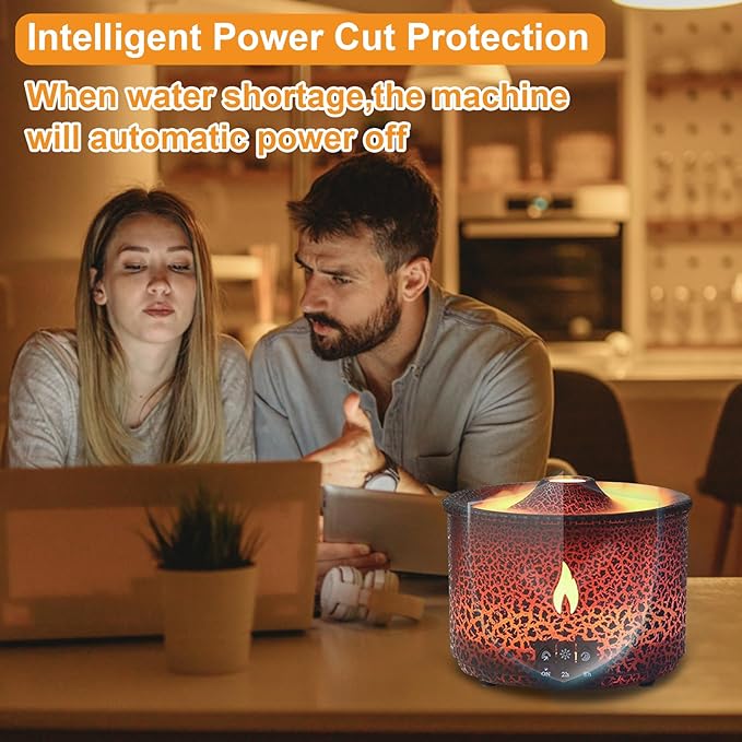Volcano Humidifier Quiet Flame Diffuser: 300ml Spray Humidifier with 2 Modes Fire Mist Waterless Auto Shut Off Aromatherapy Diffuser with Remote Control for Bedroom Home, Office(Red & Blue)