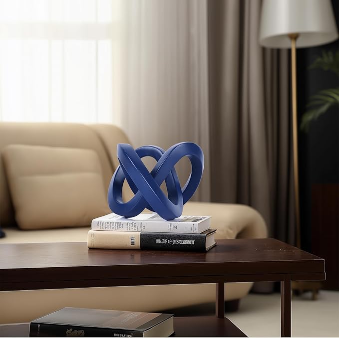 DOVDOV Blue Knot Decorative Sculpture, Blue Room Decor Aesthetics, Mobius Ring Statue for Bookshelf Living Room TV Cabinet Office Cabinet Coffee Table Above Decorative Accents