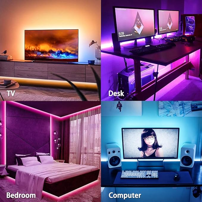 MY BEAUTY LIGHT LED Lights - 14.8ft RGB LED Strip for 60-70in TV, 4096 DIY Colors Options, Smart Ambient Lighting for Bedroom & Gaming Room Decor