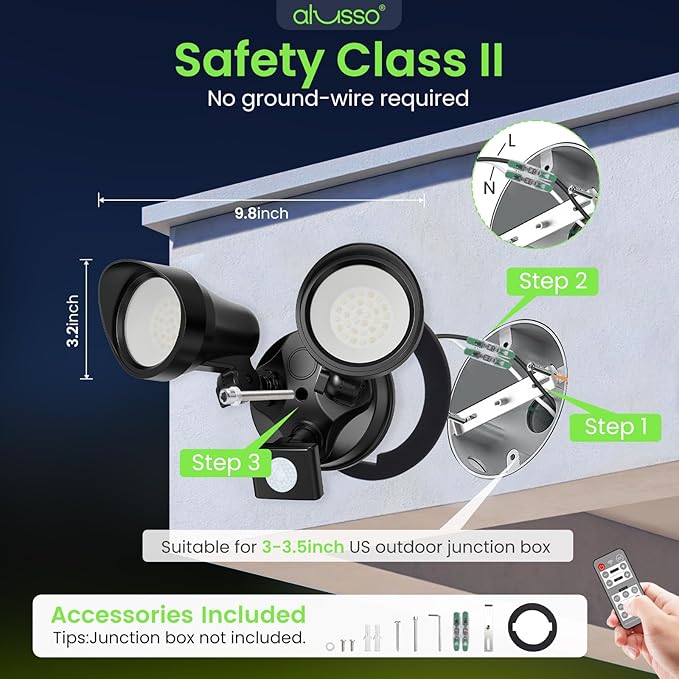 ALUSSO LED Security Lights Motion Sensor, 25W 2000LM Flood Lights Outdoor Motion Sensor with Remote 120V, Dimmable Brightness 3000K-6500K CCT IP65 Security Light ETL Listed for House Garage, 2 Pack