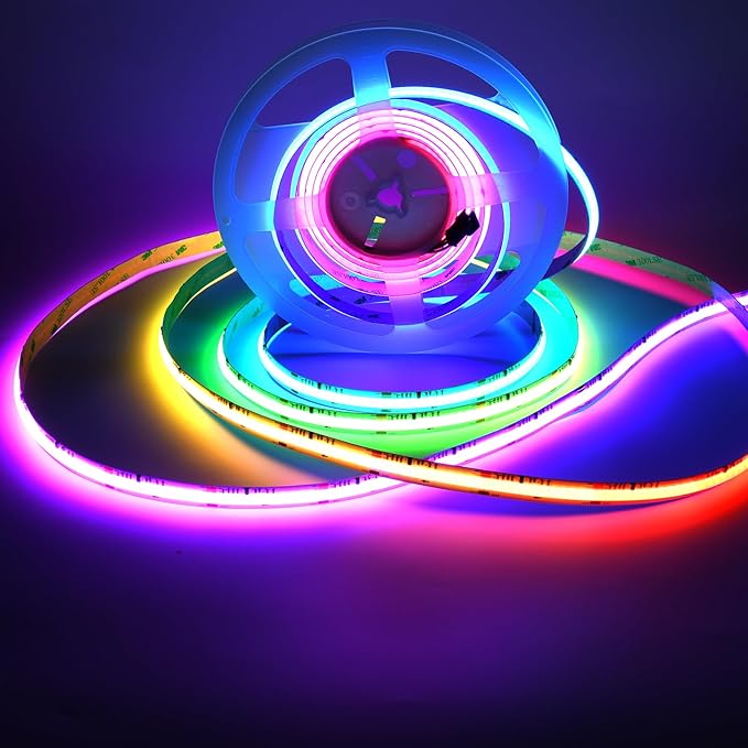 INDARUN RGB Smart IC COB Led Strip Light 16.4ft/5M, 24V COB Led Strip 12mm Width, 3600LEDs, Color Chasing Addressable Flexible Led Tape Light for TV Backlight, Room Decor(Without Controller&Adapter)
