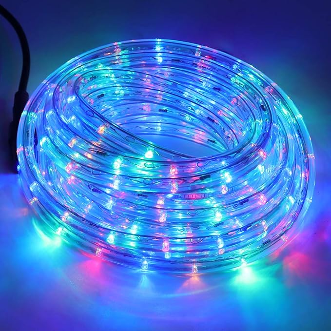 164ft 2-Wire Waterproof LED Rope Light Kit, 1/2" Rope Lights Outdoor, 110V-120V PVC 30 LED/M Tube Lights Strip for Background, Outdoor, Christmas, Home Decoration(Multi-Color)