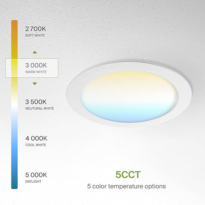 ASD 1 Pack 8 Inch LED Recessed Light 20W, 5 CCT 2700K-5000K CRI90+, IC Rated Ultra Thin Dimmable Ceiling Lights with J Box, Canless Wafer Downlight, Round Slim Panel Lighting, UL Listed, White