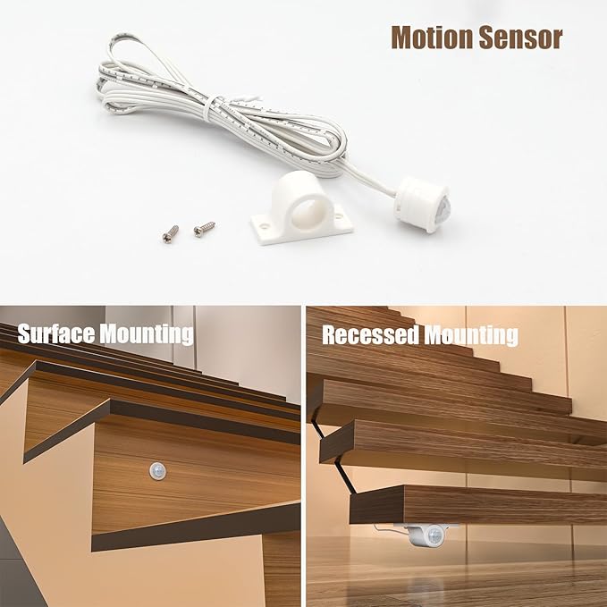 Motion-Activated LED Stair Lighting Kit with Daylight Sensor SSL-5616, Supports up to 16 Steps × 40" Cuttable 3000K COB Strip Lights for Indoor LED Stair Lights