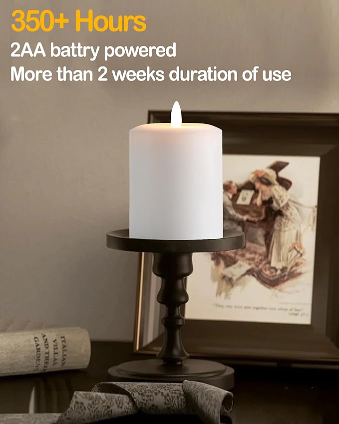 3"x4" Flickering Flameless Candles with Remote Timer, Real Wax, White Pillar Candles, Set of 3 Fake LED Battery Operated Candles for Home, Fireplace, Centerpiece, Rustic and Farmhouse Decor