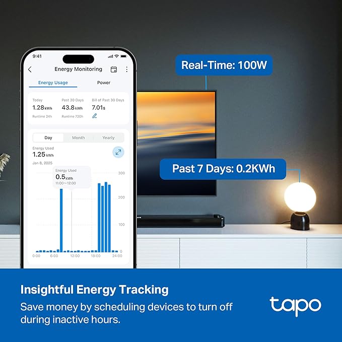 Tapo Smart Wi-Fi Power Strip - Matter Compatible, Energy Monitoring, Surge Protection, 6 Individually Controlled Outlets & 3 USB Ports, Works with Alexa, Google Assistant, Siri & Bixby - Tapo P316M