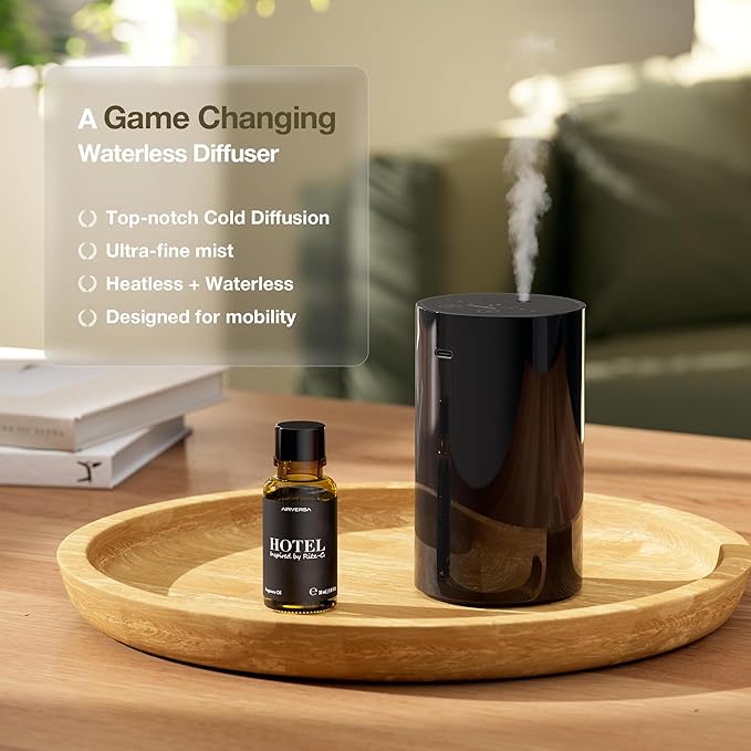 Waterless Essential Oil Diffuser Starter Kit with 30mL Hotel Fragrance Oil Inspired by Hilton, Battery Operated Diffuser Oil Machine, Portable Aroma Diffuser for Home Car Office, ANZ-Kit