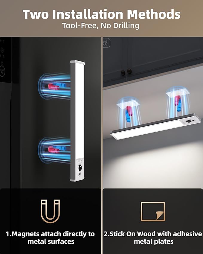 EZVALO 5-Pack Under Cabinet Lighting with Charging Station, 2400mAh Motion Sensor Light, LED Coutner Lights Wireless, 6500K Dimmable, Timer, Magnetic, with Remote Control for Kitchen, Closet, Stair