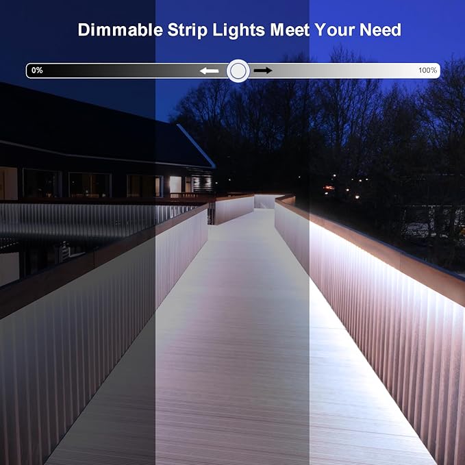 32.8Ft COB LED Strip Lights Outdoor Waterproof, 3200 LED Strip Light PVC Casing Tape Light Flexible with Self-Adhesive Timer Dimmable for House Garden Camping DIY Lighting (Cool White)