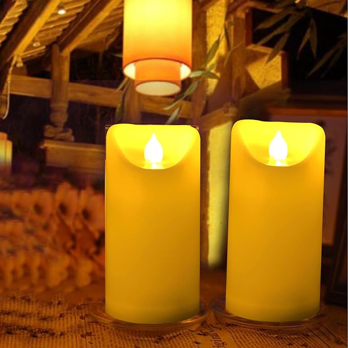 CANDLE CHOICE Outdoor Battery Operated Flameless Candles with Remote Timer Waterproof Flickering Plastic Electric LED Pillar Lights for Lantern Patio Garden Wedding Party Decorations 3x6 Inches 2 Pack