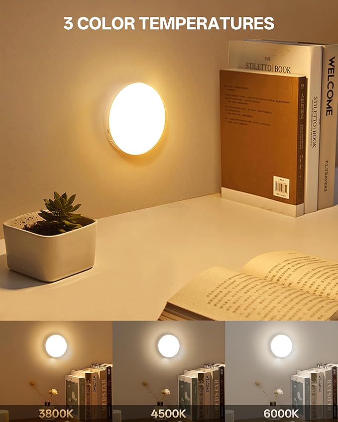 Homelist 3 Pack 1500mAh Upgraded Ultra Bright Motion Sensor Lights Indoor, Rechargeable Puck Light with Remote, Battery Operated Sensor Night Light for Stairs, Cabinet, Bedside, Closet