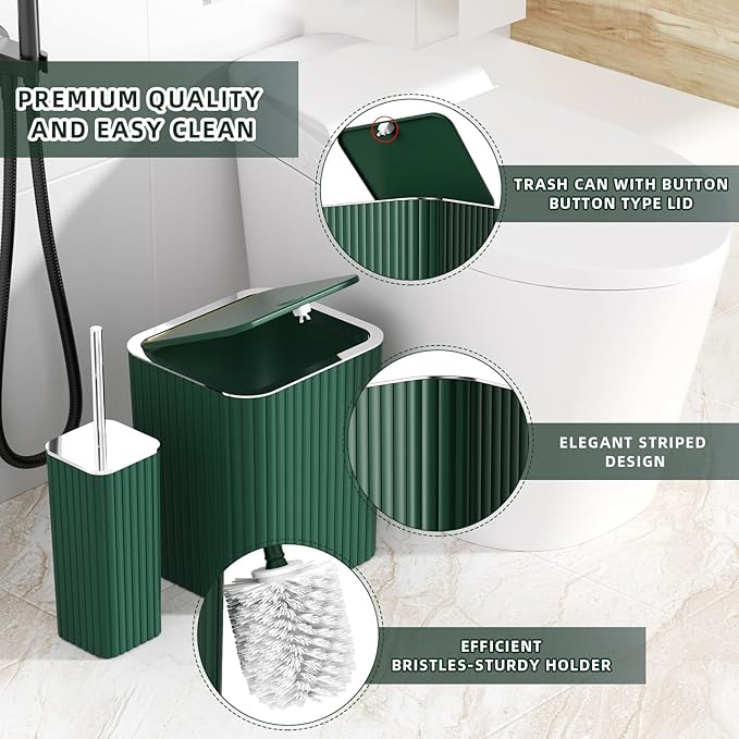 XLHOMO Bathroom Set- 25PC Green Bathroom Sets, Bathroom Set with Shower Curtain and Rugs, Dark Green Shower Curtain Set, Bathroom Accessories Set, Bathroom Trash Can