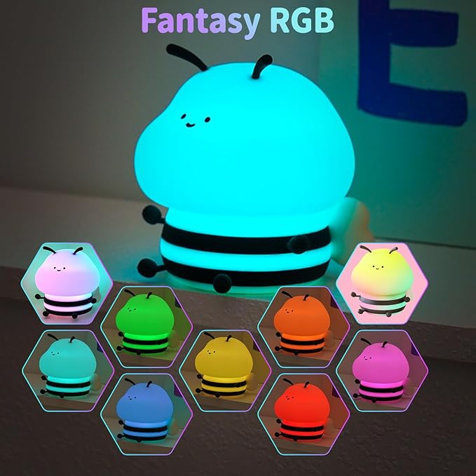 Little Bee Night Light, Cute LED Light, Silicone Dimmable Kids Bedroom Night Light, Rechargeable Bedside Touch Light, Fun Office Desk Lamp and Home Decor(Bee)…
